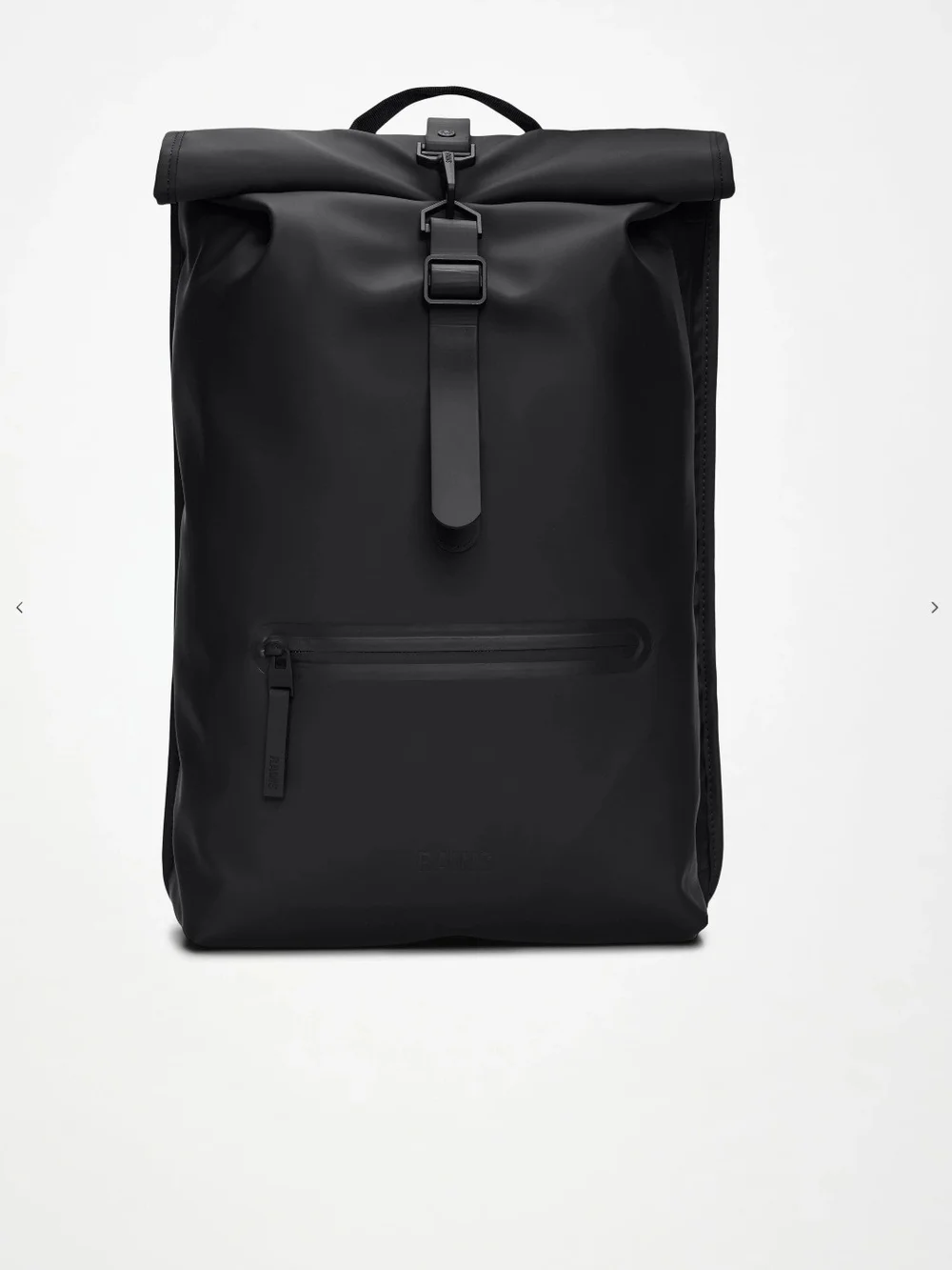 Rains Black Roll-Top Backpack with Front Zip